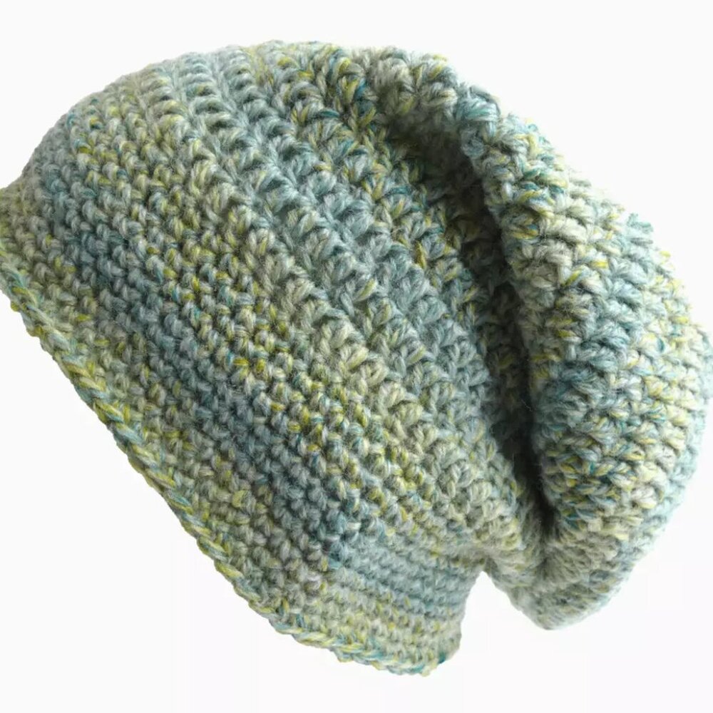 Green Slouchy Wool Hat Oversize Big Beanie Dreads Cap Handmade Crochet Knit NWT